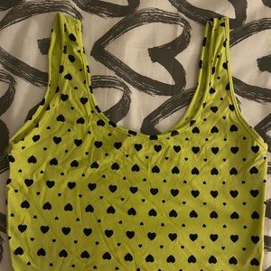 Neon green black hearts tank top